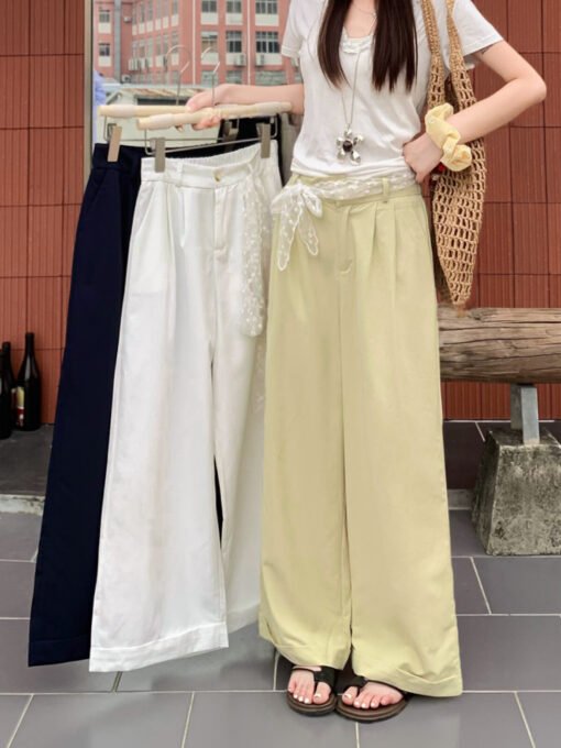Vapetix S-L  Shot-draped lace belt pure color casual pants women drape loose high-waisted pants 2025 floor-lengt - Imagen 3
