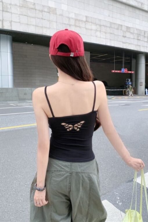 Vapetix Free Size-Free Size  Summer Back Butterfly Hollow Out Mini Tank Top Women's Underwear Outerwear Fitted Slimming With Bra - Afbeelding 3