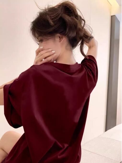 Vapetix S-3XL  150.00kg plus size American oversize Benmingnian wine red Mid-length Short-sleeved Couple Bottoming – Bild 2