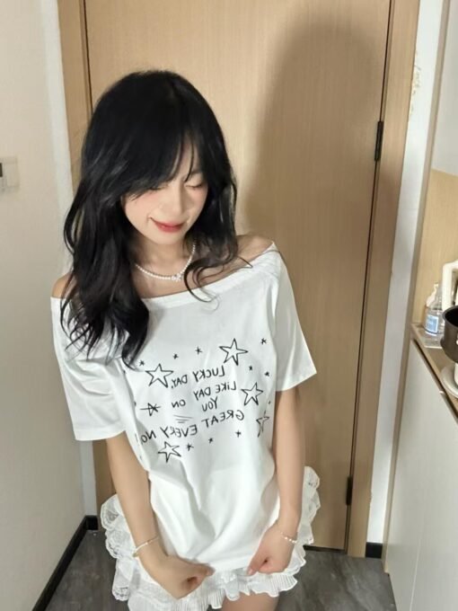 Vapetix S-XL  Live quality [40 Odell 92% cotton 8% spandex 220g oblique shoulder open shoulder T-shirt] star lett – Bild 4