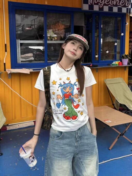 Vapetix S-XL  [Live Quality 40 Odale 200g Cotton Back Bag Collar Elastic Shoulder Short T-Shirt] Cartoon Girl – Bild 5