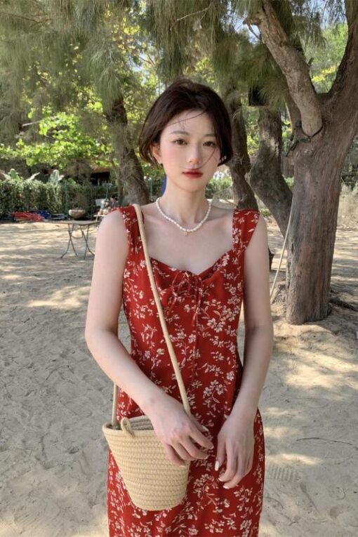 Vapetix M-4XL  Large-size summer sweet lady-style floral suspender dress with temperament white and slim sleeveles - Pilt 2