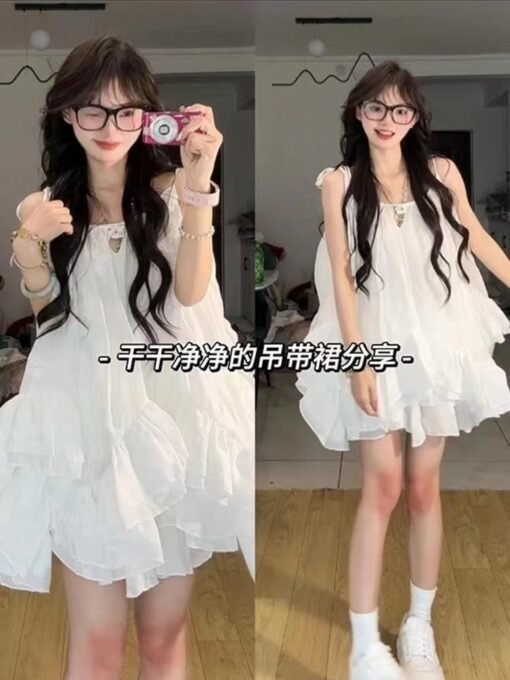 Vapetix S-XL  Sweet and Gentle Ruffled Sleeveless Strap dress Women's Summer Loose Slimming Vacation Half-length - 图片 5