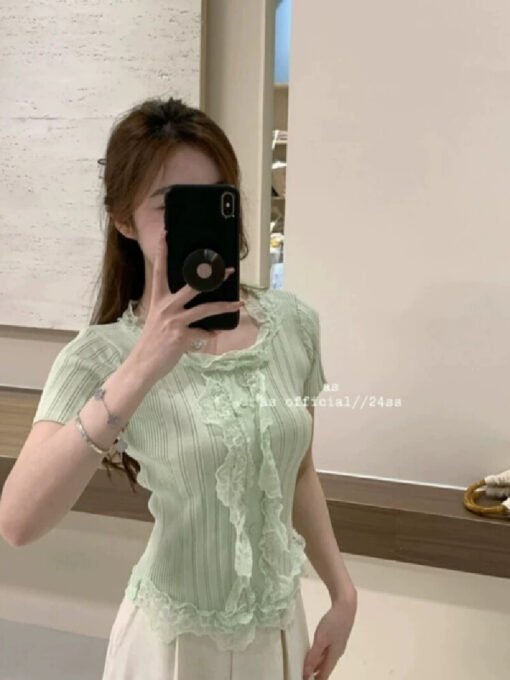 Vapetix Free Size-Free Size  Tmall Quality Sweet and Spicy Lace Short-Sleeve T-Shirt for Women - Summer 2025 New Arrival Unique