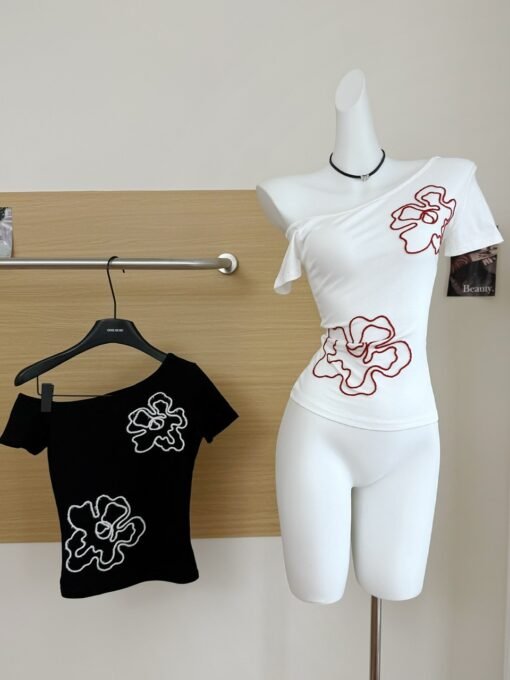 Vapetix S-XL  40 pieces of fine cotton American Spice Girls oblique shoulder three-dimensional flower craft short - Imagen 4
