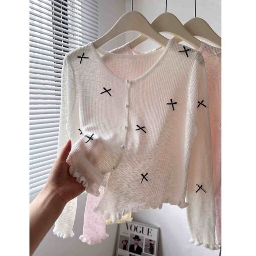 Vapetix One size fits all-One size fits all  Tmall Quality 2025 Summer New Short Knit Cardigan Women's Thin V-neck Sunscreen Top Trendy