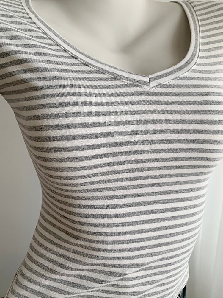 Vapetix S-XL 95 cotton 5 spandex dyed stripe simple v-neck striped short-sleeved t-shirt for women in summer sli