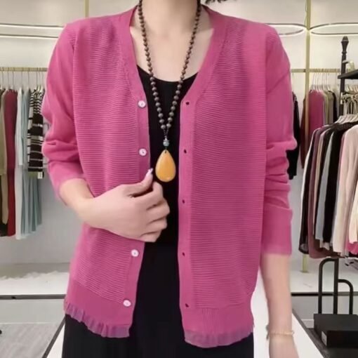 Vapetix S-L  Fashion Solid Color Thin Ice Silk Air-conditioning Shirt Women's 2025 Summer New Loose Casual Age-r