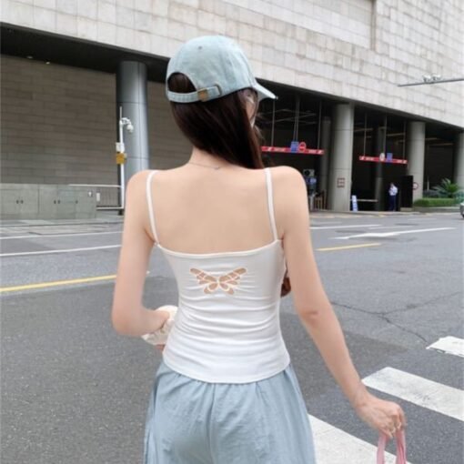 Vapetix Free Size-Free Size  Summer Back Butterfly Hollow Out Mini Tank Top Women's Underwear Outerwear Fitted Slimming With Bra - Afbeelding 4