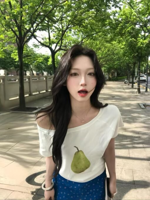 Vapetix S-XL  Live quality [40 Odair 92% cotton 8% spandex 220g oblique shoulder open shoulder T-shirt] pear prin