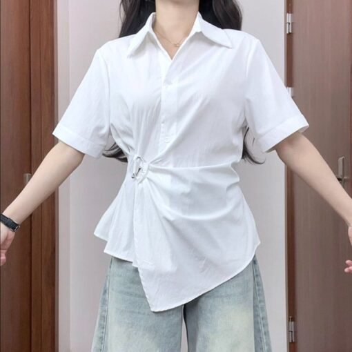 Vapetix S-2XL  French-style collar, irregularly cinched waist women's summer new belly-covering, slimming, stylish - Billede 4