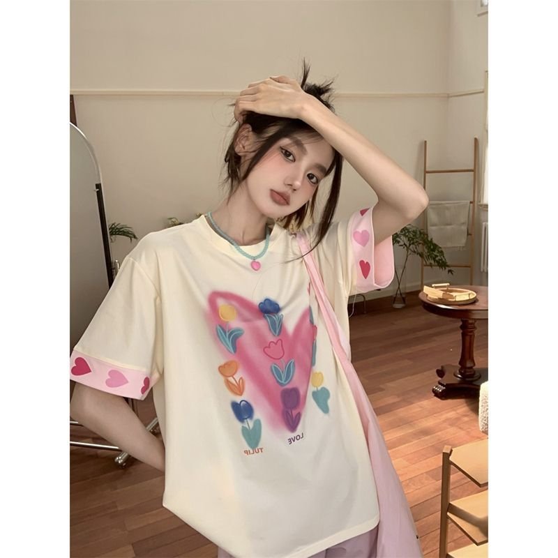 Vapetix S-XL Official image + original design printed short-sleeve tie-dye floral T-shirt for women, summer loos – Bild 3