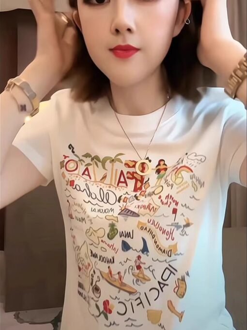 Vapetix S-2XL  Official figure cotton 40 220g (92% cotton 8% spandex) shoulder short sleeve T-shirt women's printi - Imagen 2
