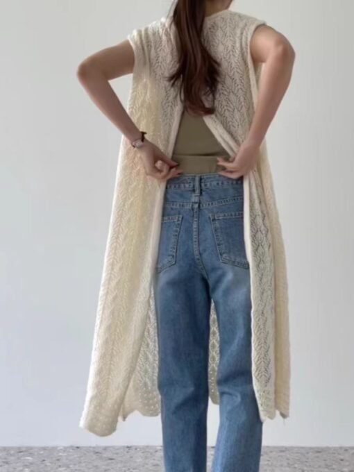 Vapetix Universal code-Universal code  Casual and simple air-conditioning, long gown, slit, knitted hollow dress, summer layered atmospher - Pilt 3