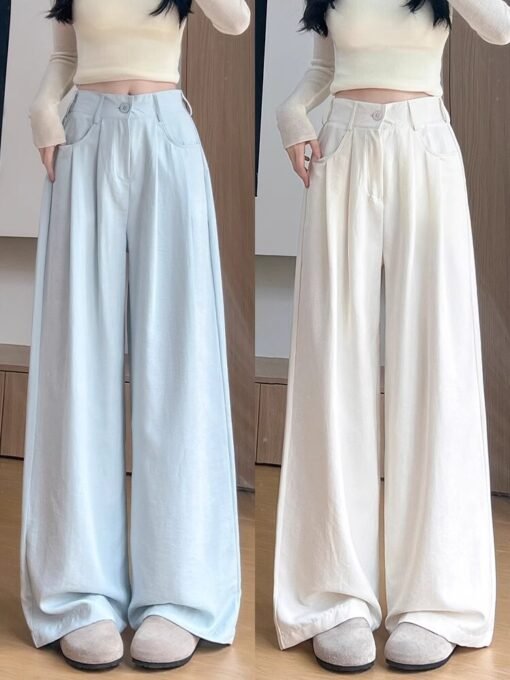 Vapetix S-4XL  Original edge milk puff women's new high-waist slimming casual loose ice silk drape wide-leg pants - Afbeelding 5