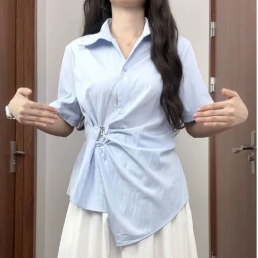 Vapetix S-2XL  French-style collar, irregularly cinched waist women's summer new belly-covering, slimming, stylish - Billede 5