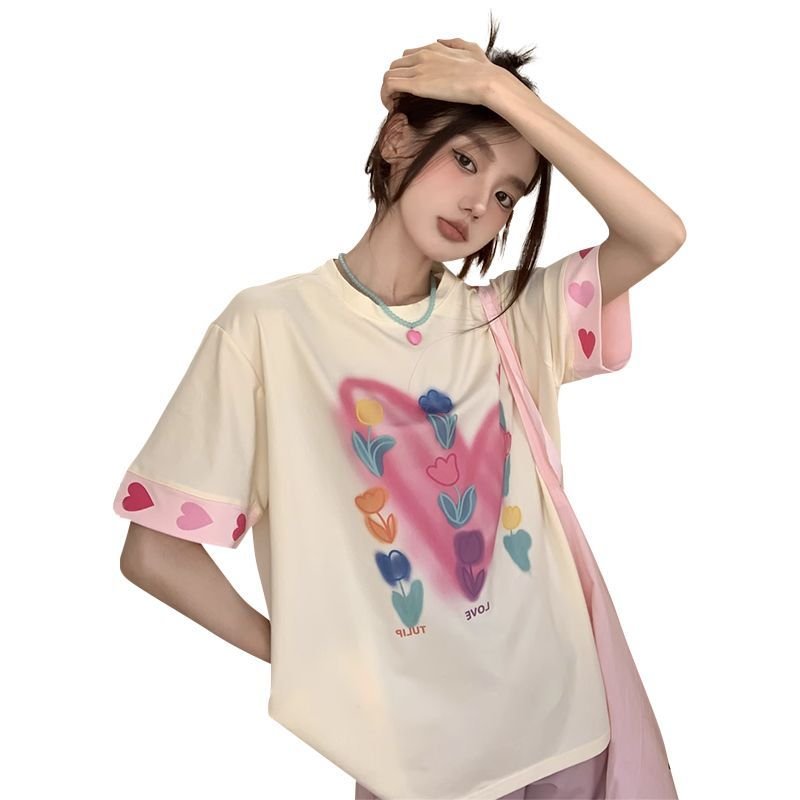 Vapetix S-XL Official image + original design printed short-sleeve tie-dye floral T-shirt for women, summer loos – Bild 4