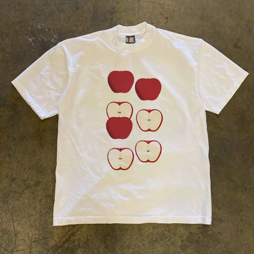 Vapetix S-3XL  [Tmall/recommend] heavy 230g double yarn cotton combed tight apple pattern printed short sleeve T-s - Kép 3