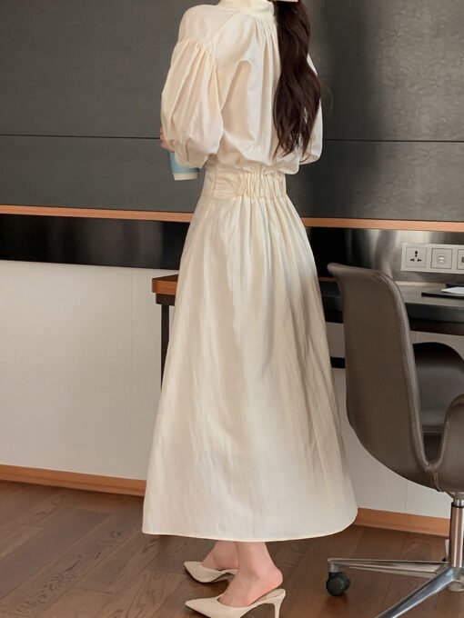 Vapetix Universal code-Universal code  Temperament V-neck mid-sleeved waist-hugging dress Korean style chic lady - Pilt 6