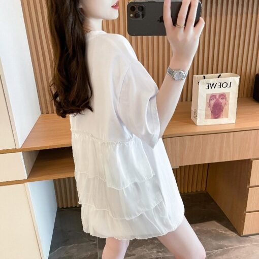 Vapetix M-2XL  31604#Actual shoot quality/cotton/stand collar/loose medium-long length splicing floral edge design - Obrázek 3