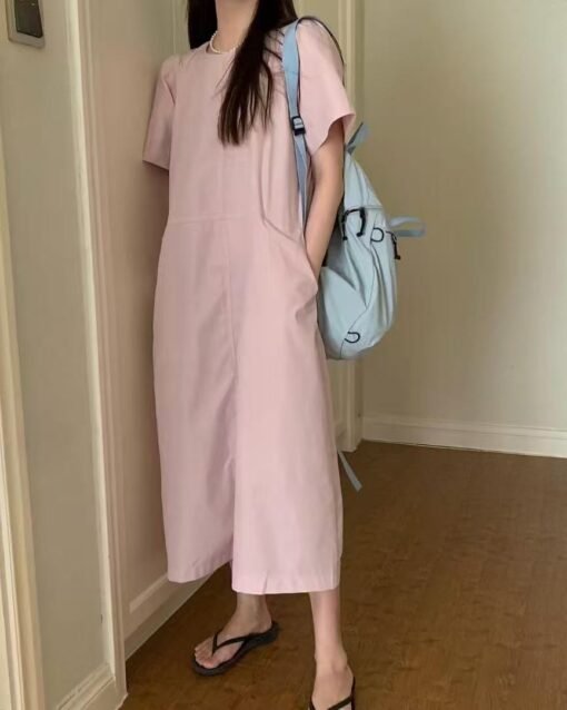 Vapetix Universal code-Universal code  Korean simple and versatile commuter round neck summer cool loose short-sleeved dress - Obrázek 5