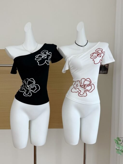 Vapetix S-XL  40 pieces of fine cotton American Spice Girls oblique shoulder three-dimensional flower craft short - Imagen 3