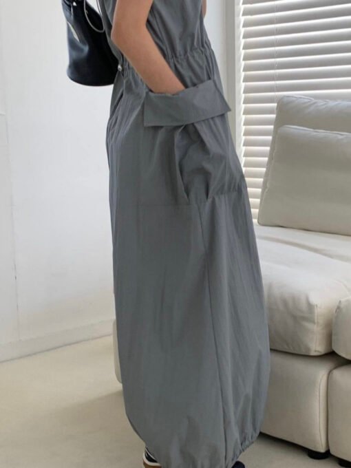 Vapetix Universal code-Universal code  Korean version of retro waist-closed large pocket suspender dress - Kuva 5