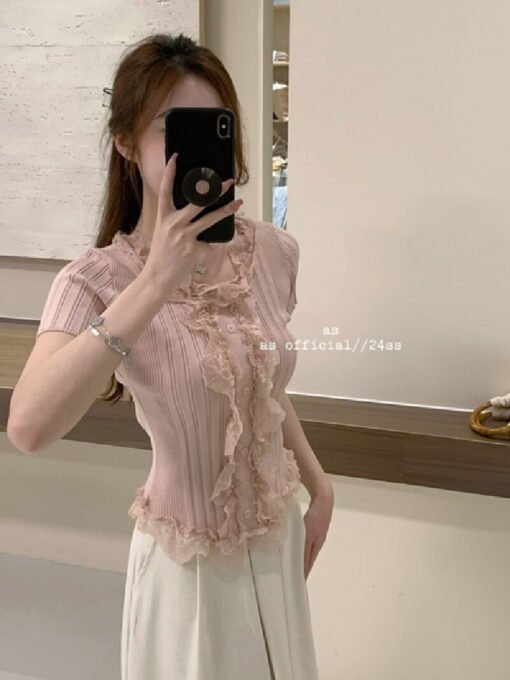 Vapetix Free Size-Free Size  Tmall Quality Sweet and Spicy Lace Short-Sleeve T-Shirt for Women - Summer 2025 New Arrival Unique – Bild 2