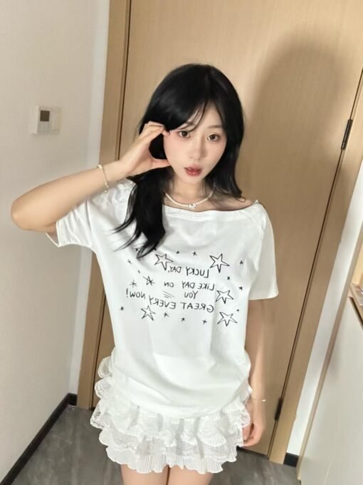 Vapetix S-XL  Live quality [40 Odell 92% cotton 8% spandex 220g oblique shoulder open shoulder T-shirt] star lett