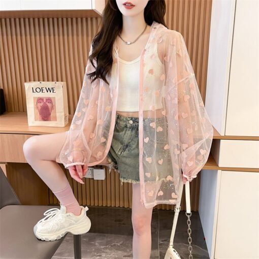 Vapetix M-2XL  Photographed Quality/Cap Sleeve Lace Embroidery Zipper Thin Cardigan Air Conditioning Shirt Sun Pro - Obrázek 2