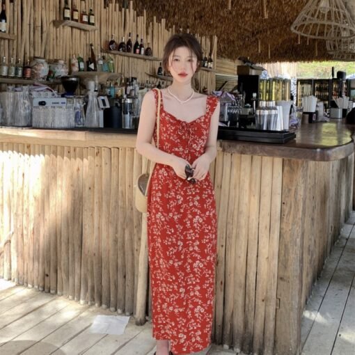 Vapetix M-4XL  Large-size summer sweet lady-style floral suspender dress with temperament white and slim sleeveles - Pilt 3