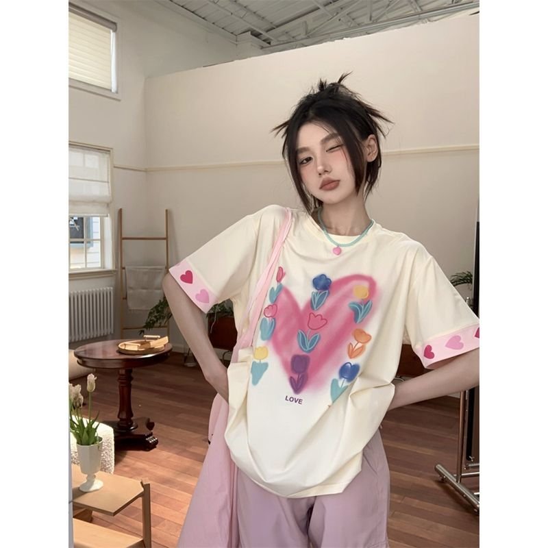 Vapetix S-XL Official image + original design printed short-sleeve tie-dye floral T-shirt for women, summer loos – Bild 5