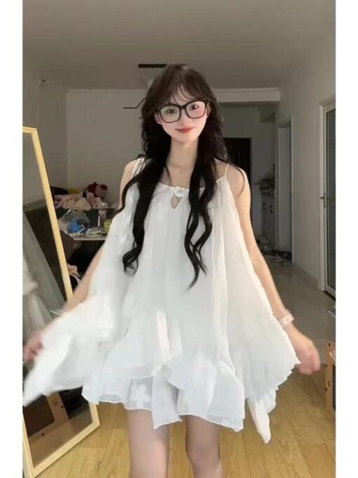 Vapetix S-XL  Sweet and Gentle Ruffled Sleeveless Strap dress Women's Summer Loose Slimming Vacation Half-length - 图片 3