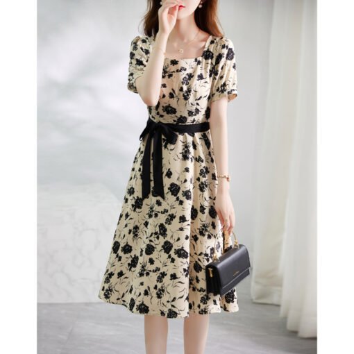 Vapetix S-2XL  Floral dress for women in summer new design niche waist slimming retro short-sleeved skirt - Pilt 4