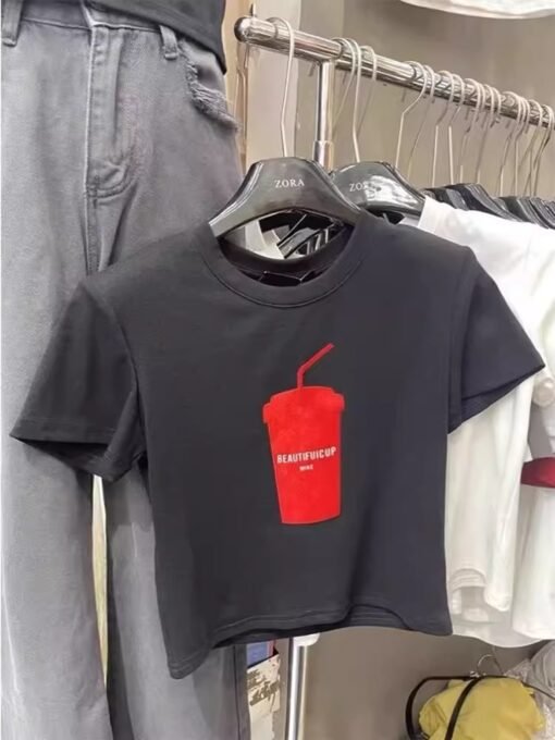 Vapetix S-2XL  Official figure cotton 40 220g (92% cotton 8% spandex) shoulder short sleeve T-shirt women's printi - 图片 2