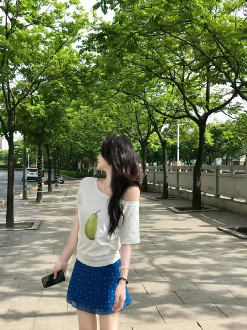 Vapetix S-XL  Live quality [40 Odair 92% cotton 8% spandex 220g oblique shoulder open shoulder T-shirt] pear prin – Bild 3