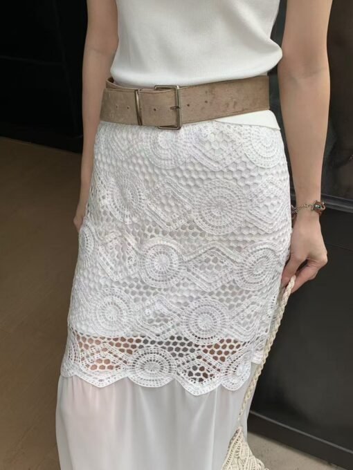 Vapetix Free Size-Free Size  Summer 2025 French Romantic Heavy Work Lace Splicing Chiffon Waist-Loose Half-body Dress for Women - Obrázek 3
