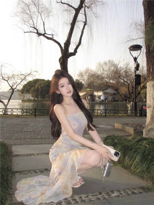 Vapetix S-L  Live-shot Pure Desire Sexy Strapless Dreamy Catalyzed Design Vacation Style Pleated Fairy Dress – Bild 6