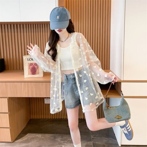 Vapetix M-2XL  Photographed Quality/Cap Sleeve Lace Embroidery Zipper Thin Cardigan Air Conditioning Shirt Sun Pro - Obrázek 4