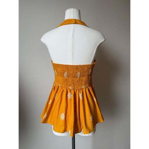 Vapetix S-XL  Cotton Linen 2025 Summer New Style Dopamine Vacation Style Sleeveless V-Neck Embroidered Kink Neck - Kuva 4