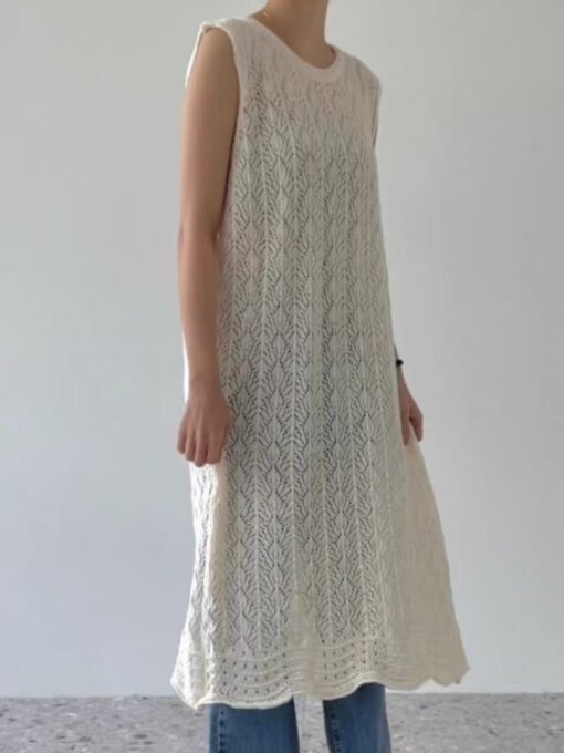 Vapetix Universal code-Universal code  Casual and simple air-conditioning, long gown, slit, knitted hollow dress, summer layered atmospher - Pilt 4