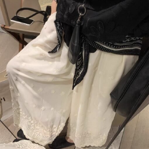 Vapetix M-2XL  Heavy Industry Flower Embroidered Edge Wide Leg Pants 2025 Summer New Product Gentle and Flowing Kn - Imagen 5