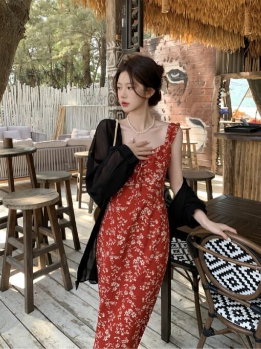 Vapetix M-4XL  Large-size summer sweet lady-style floral suspender dress with temperament white and slim sleeveles - Pilt 5