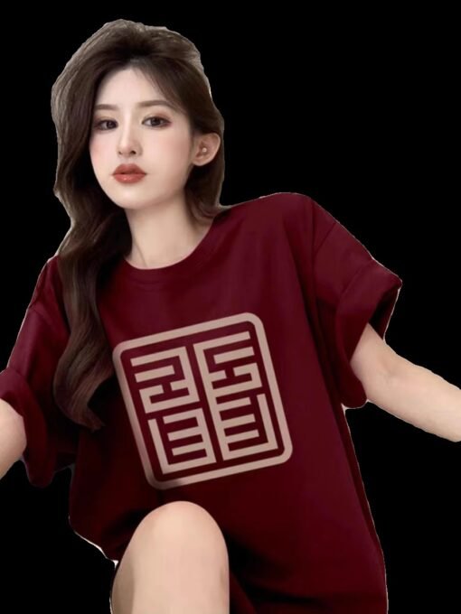 Vapetix S-3XL  150.00kg plus size American oversize Benmingnian wine red Mid-length Short-sleeved Couple Bottoming – Bild 4