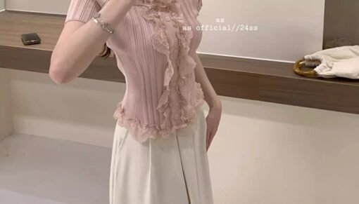 Vapetix Free Size-Free Size  Tmall Quality Sweet and Spicy Lace Short-Sleeve T-Shirt for Women - Summer 2025 New Arrival Unique – Bild 4