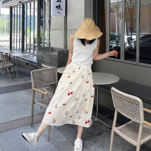 Vapetix S-L  Spring and Summer 2025 New Style Elegant Cherry Print Side Pocket A- line Women Skirt Umbrella Skir