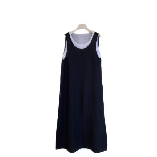 Vapetix S recommended weight 90-100 pounds-XL recommended weight 121-130 pounds  CC Slim Ultra-Fine Ramie Dress with Double Layer Color Block Two-Piece Set 25 Summer Loose U-Neck S