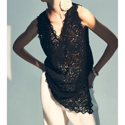 Vapetix S-XL  Factory Wholesale 2025 New Arrival Corset Lace Detail Side Slit V-Neck Top for Women