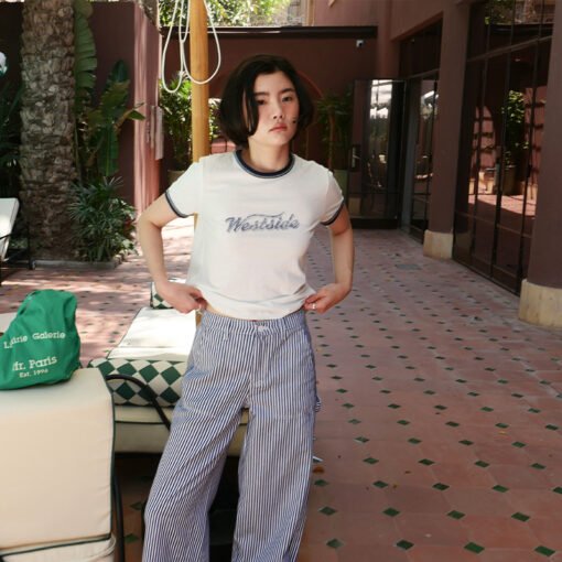 Vapetix Free Size-Free Size  Stylish and Retro Embroidered Letter Crew Neck T-Shirt 01195