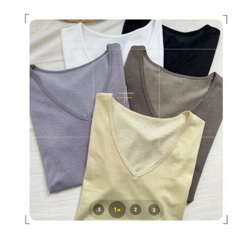 Vapetix S-XL  Simple white temperament V-neck straight shoulder short-sleeved T-shirt women's summer basic versat